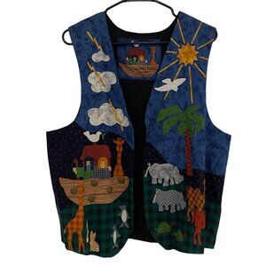 Vintage 1997 Noahs Ark Patchwork Vest Handmade Crafters Label One Size Fits All